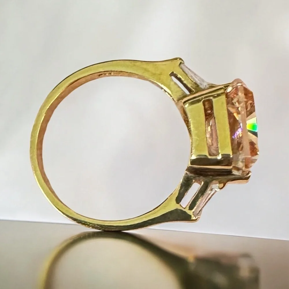 Peach Cubic Zirconia Gold Over Sterling Silver Ring (6.75)